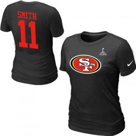 Wholesale Cheap Women\'s Nike San Francisco 49ers #11 Alex Smith Name & Number Super Bowl XLVII T-Shirt Black