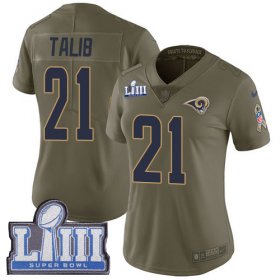 Wholesale Cheap Nike Rams #21 Aqib Talib Olive Super Bowl LIII Bound Women\'s Stitched NFL Limited 2017 Salute to Service Jersey