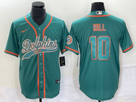 Wholesale Cheap Men\'s Miami Dolphins #10 Tyreek Hill Aqua Cool Base Stitched Baseball Jersey