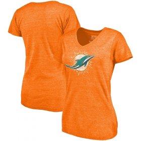 Wholesale Cheap Women\'s Miami Dolphins NFL Pro Line by Fanatics Branded Orange Distressed Team Logo Tri-Blend T-Shirt