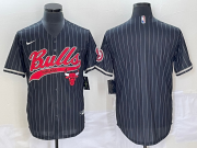 Wholesale Cheap Men's Chicago Bulls Blank Black Pinstripe Cool Base Stitched Baseball Jersey