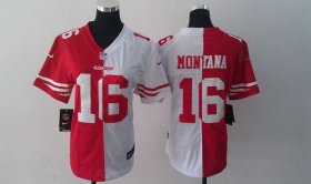 Wholesale Cheap Nike 49ers #16 Joe Montana Red/White Women\'s Stitched NFL Elite Split Jersey
