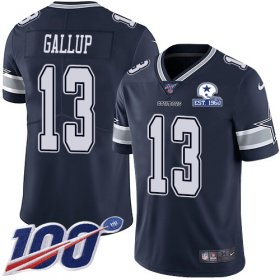 Wholesale Cheap Nike Cowboys #13 Michael Gallup Navy Blue Team Color Men\'s Stitched With Established In 1960 Patch NFL 100th Season Vapor Untouchable Limited Jersey