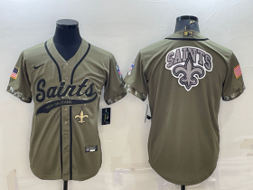 Wholesale Cheap Men\'s New Orleans Saints Olive Salute to Service Team Big Logo Cool Base Stitched Baseball Jersey