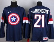 Wholesale Cheap Olympic Team USA #21 James van Riemsdyk Navy Blue Captain America Fashion Stitched NHL Jersey