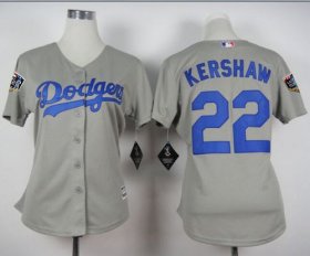 Wholesale Cheap Dodgers #22 Clayton Kershaw Grey Alternate Road 2018 World Series Women\'s Stitched MLB Jersey