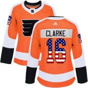 Wholesale Cheap Adidas Flyers #16 Bobby Clarke Orange Home Authentic USA Flag Women's Stitched NHL Jersey