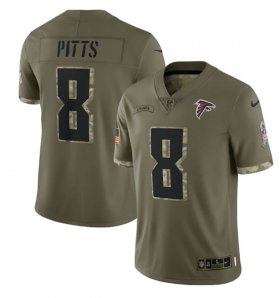 Wholesale Cheap Men\'s Atlanta Falcons #8 Kyle Pitts 2022 Olive Salute To Service Limited Stitched Jersey
