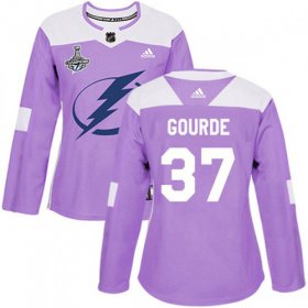 Cheap Adidas Lightning #37 Yanni Gourde Purple Authentic Fights Cancer Women\'s 2020 Stanley Cup Champions Stitched NHL Jersey