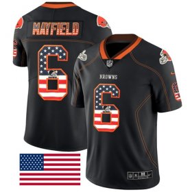 Wholesale Cheap Nike Browns #6 Baker Mayfield Black Men\'s Stitched NFL Limited Rush USA Flag Jersey