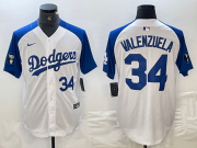 Cheap Men's Los Angeles Dodgers #34 Toro Valenzuela Number White Blue Fashion Stitched Cool Base Limited Jerseys