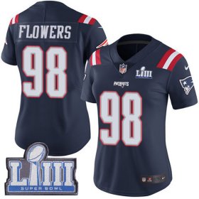 Wholesale Cheap Nike Patriots #98 Trey Flowers Navy Blue Super Bowl LIII Bound Women\'s Stitched NFL Limited Rush Jersey