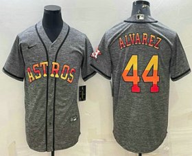 Wholesale Cheap Men\'s Houston Astros #44 Yordan Alvarez Grey Gridiron With Patch Cool Base Stitched Baseball Jersey