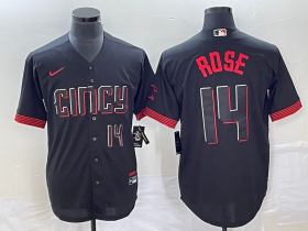 Wholesale Cheap Men\'s Cincinnati Reds #14 Pete Rose Number Black 2023 City Connect Cool Base Stitched Jersey 2