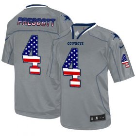 Wholesale Cheap Nike Cowboys #4 Dak Prescott Grey Men\'s Stitched NFL Elite USA Flag Fashion Jersey