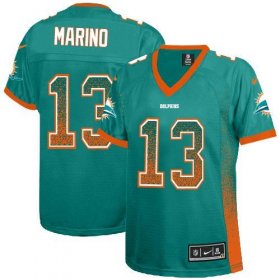 Wholesale Cheap Nike Dolphins #13 Dan Marino Aqua Green Team Color Women\'s Stitched NFL Elite Drift Fashion Jersey