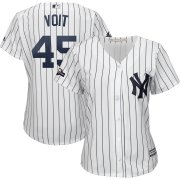Wholesale Cheap New York Yankees #45 Luke Voit Majestic Women's 2019 Postseason Official Cool Base Player Jersey White Navy