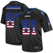 Wholesale Cheap Nike Lions #81 Calvin Johnson Black Men's Stitched NFL Elite USA Flag Fashion Jersey