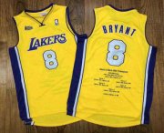 Wholesale Cheap Men's Los Angeles Lakers #8 Kobe Bryant Yellow Champion Patch 1999-2000 Hardwood Classics Soul AU Throwback Jersey