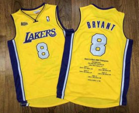 Wholesale Cheap Men\'s Los Angeles Lakers #8 Kobe Bryant Yellow Champion Patch 1999-2000 Hardwood Classics Soul AU Throwback Jersey