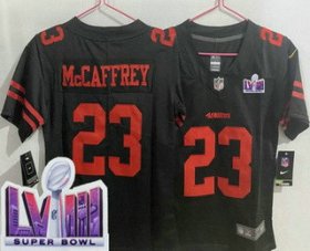 Cheap Women\'s San Francisco 49ers #23 Christian McCaffrey Limited Black LVIII Super Bowl Vapor Jersey