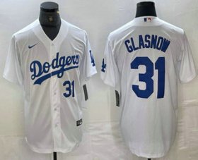 Cheap Men\'s Los Angeles Dodgers #31 Tyler Glasnow Number White Stitched Cool Base Nike Jersey