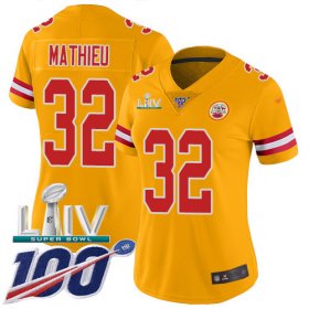 Wholesale Cheap Nike Chiefs #32 Tyrann Mathieu Gold Super Bowl LIV 2020 Women\'s Stitched NFL Limited Inverted Legend 100th Season Jersey