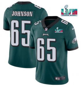 Wholesale Cheap Men\'s Philadelphia Eagles #65 Lane Johnson Green Super Bowl LVII Patch Vapor Untouchable Limited Stitched Jersey
