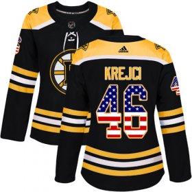 Wholesale Cheap Adidas Bruins #46 David Krejci Black Home Authentic USA Flag Women\'s Stitched NHL Jersey