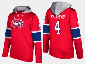 Wholesale Cheap Canadiens #4 Jean Beliveau Red Name And Number Hoodie