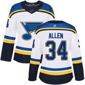 Wholesale Cheap Adidas Blues #34 Jake Allen White Road Authentic Women\'s Stitched NHL Jersey