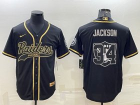 Wholesale Cheap Men\'s Las Vegas Raiders #34 Bo Jackson Black Gold Team Big Logo With Patch Cool Base Stitched Baseball Jersey