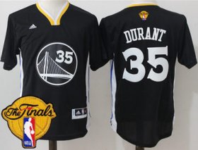 Wholesale Cheap Men\'s Warriors #35 Kevin Durant Black Slate 2017 The Finals Patch Stitched NBA Jersey