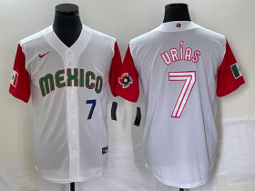 Wholesale Cheap Men\'s Mexico Baseball #7 Julio Urias Number 2023 White Red World Classic Stitched Jersey 44