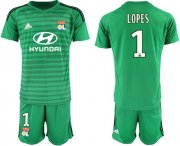 Wholesale Cheap Lyon #1 Lopes Green Goalkeeper Soccer Club Jersey