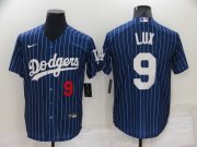 Wholesale Cheap Men's Los Angeles Dodgers #9 Gavin Lux Navy Blue Pinstripe Stitched MLB Cool Base Nike Jersey