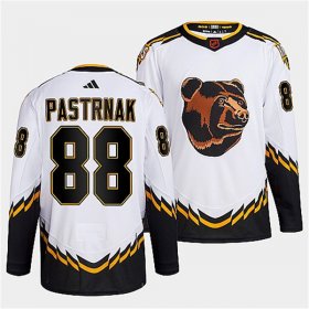 Wholesale Cheap Men\'s Boston Bruins #88 David Pastrnak 2022 White Reverse Retro Stitched Jersey