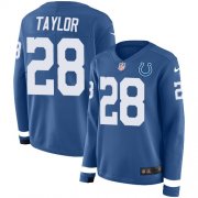 Wholesale Cheap Nike Colts #28 Jonathan Taylor Royal Blue Team Color Women's Stitched NFL Limited Therma Long Sleeve Jersey