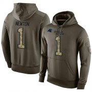 Wholesale Cheap NFL Men's Nike Carolina Panthers #1 Cam Newton Stitched Green Olive Salute To Service KO Performance Hoodie