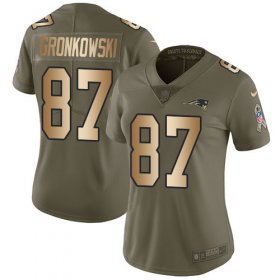 Wholesale Cheap Nike Patriots #87 Rob Gronkowski Olive/Gold Women\'s Stitched NFL Limited 2017 Salute to Service Jersey