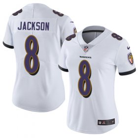 Wholesale Cheap Nike Ravens #8 Lamar Jackson White Women\'s Stitched NFL Vapor Untouchable Limited Jersey