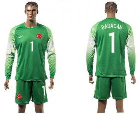Wholesale Cheap Turkey #1 Babacan Green Goalkeeper Long Sleeves Soccer Country Jersey