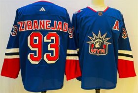 Wholesale Cheap Men\'s New York Rangers #93 Mika Zibanejad Blue 2022-23 Reverse Retro Stitched Jersey