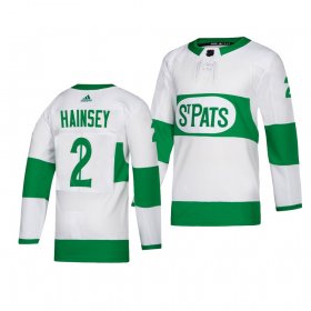 Wholesale Cheap Maple Leafs #2 Ron Hainsey adidas White 2019 St. Patrick\'s Day Authentic Player Stitched NHL Jersey