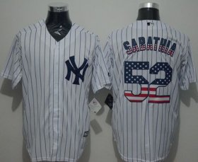 Wholesale Cheap Yankees #52 C.C. Sabathia White Strip USA Flag Fashion Stitched MLB Jersey