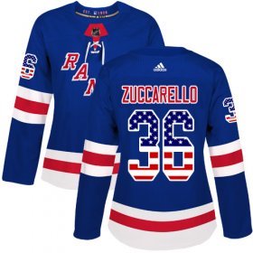 Wholesale Cheap Adidas Rangers #36 Mats Zuccarello Royal Blue Home Authentic USA Flag Women\'s Stitched NHL Jersey