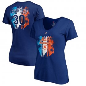 Wholesale Cheap New York Mets #30 Michael Conforto Majestic Women\'s 2019 Spring Training Name & Number V-Neck T-Shirt Royal