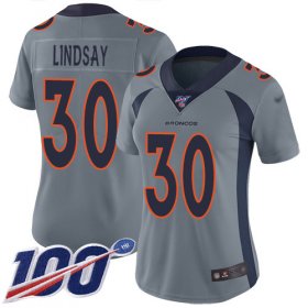 Wholesale Cheap Nike Broncos #30 Phillip Lindsay Gray Women\'s Stitched NFL Limited Inverted Legend 100th Season Jersey