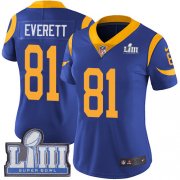 Wholesale Cheap Nike Rams #81 Gerald Everett Royal Blue Alternate Super Bowl LIII Bound Women's Stitched NFL Vapor Untouchable Limited Jersey