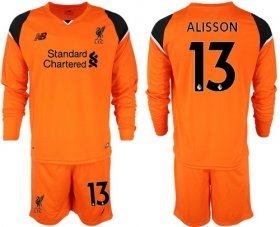 Wholesale Cheap Liverpool #13 Alisson Orange Goalkeeper Long Sleeves Soccer Club Jersey